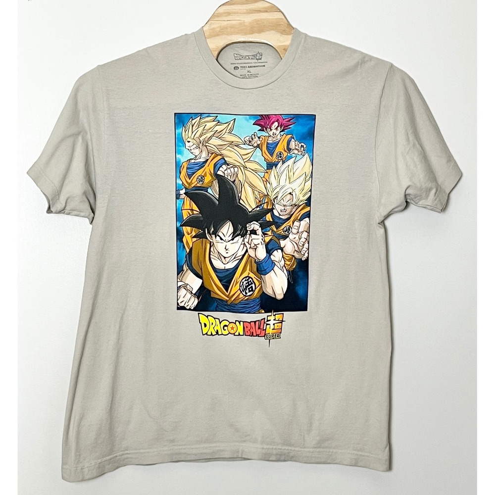 Dragon Ball Z Graphic T-Shirt Mens XL Tan Super Goku Forms Toei Animation Anime